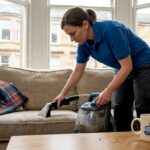 Glasgow upholstery cleaner at work in lived-in lounge