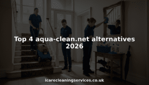 Cleaning crew working in Glasgow home entrance