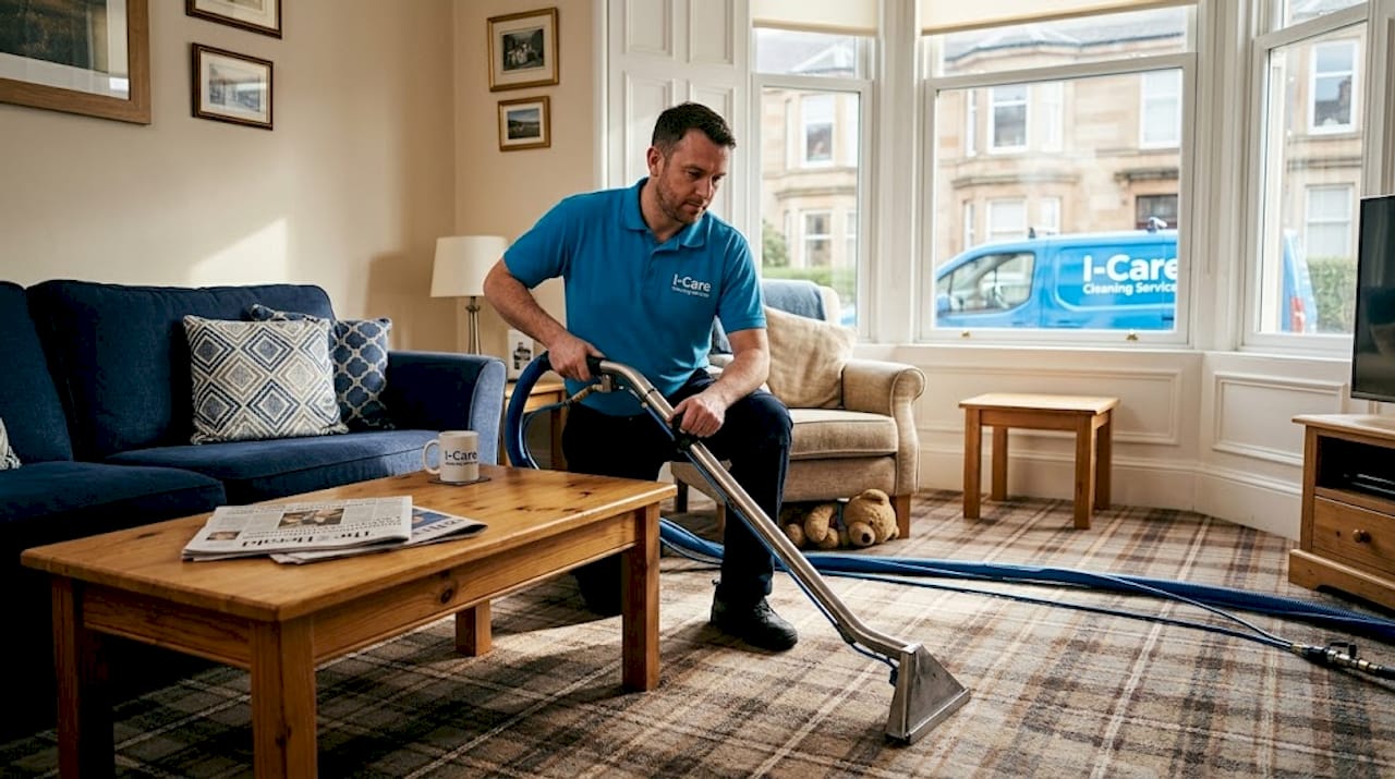 Glasgow cleaner deep-cleans carpet with machine